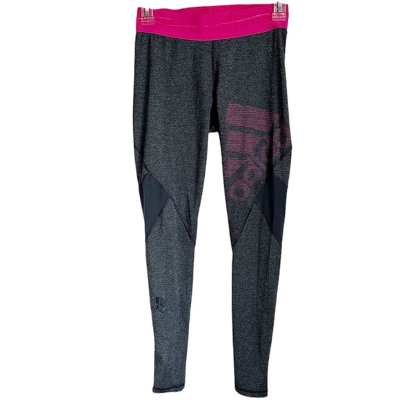 Adidas Sz XS Grey Leggings Hot Pink Band - Picture 9 of 9